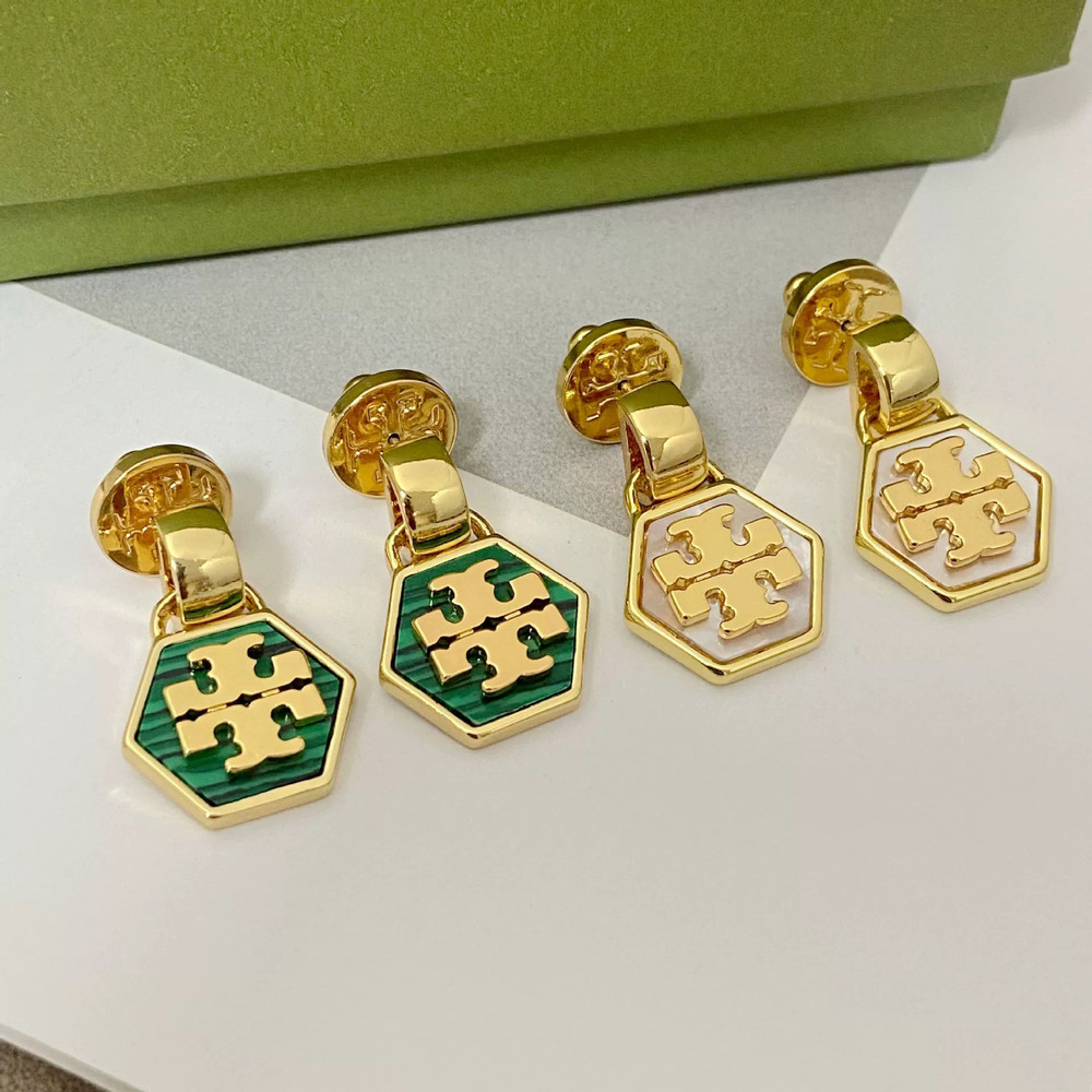 Tory Burch Hexagon Natural Shell Inlay Metal Earrings